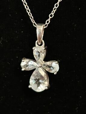925 FBJ Jadeite Cross Pendant Necklace – 18" Sterling Silver Chain